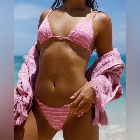 L*Space Bikini Swimsuit Brittany Top Lennox Bottom Electric Pink Stripe XL NWT - Picture 1 of 12